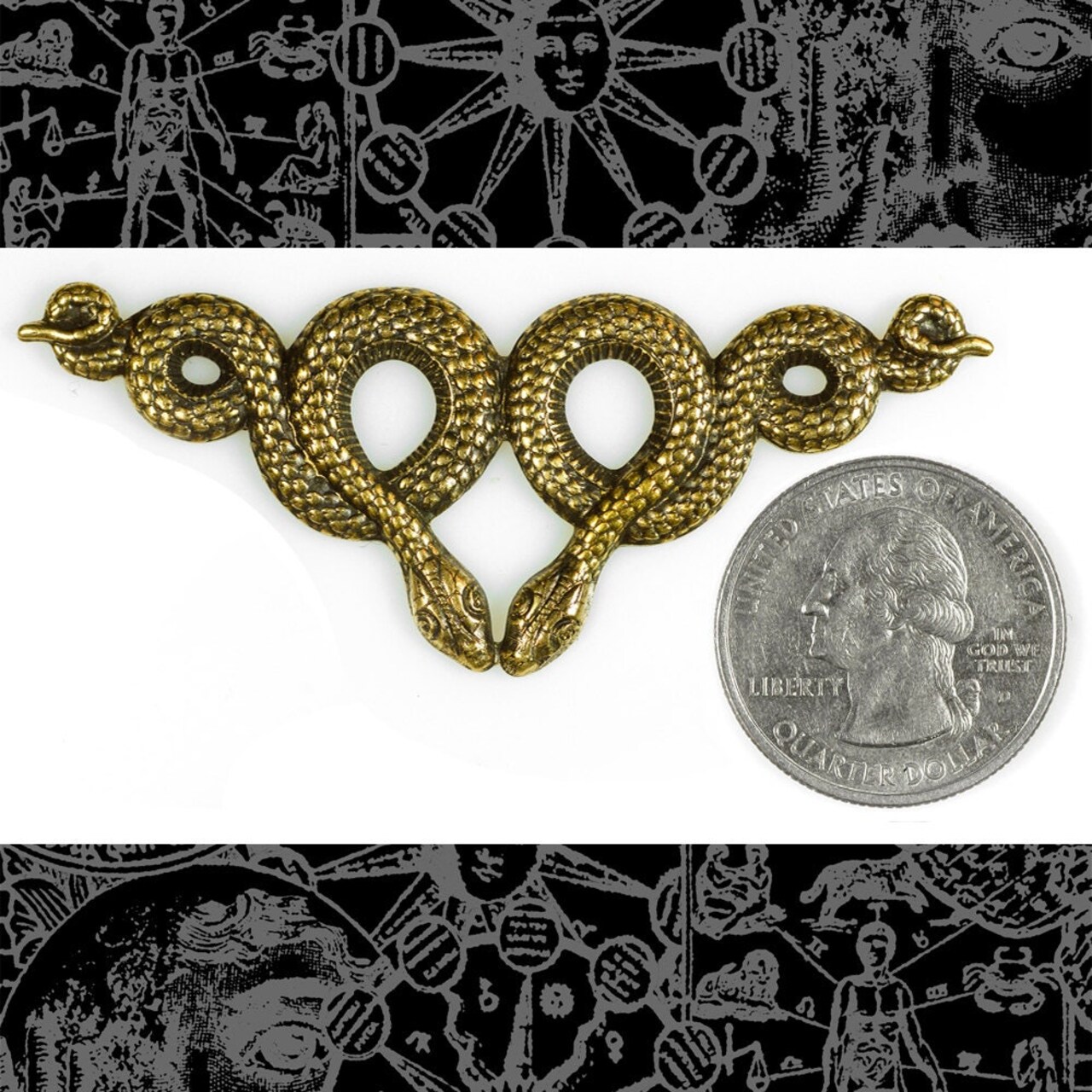 Antiqued Brass Double Snake Centerpiece Pendant Stamping - AB-P24